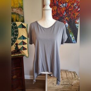 Gray Asymmetrical Cut Out Short Sleeve Tee
